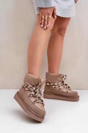 Ziemas zābaki sievietēm no zamšādas ar biezu auklas sasiešanu D.Franklin DFSH375003 Taupe