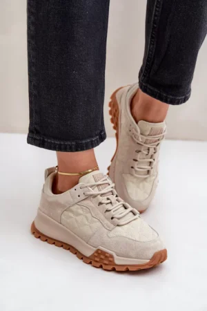 Sieviešu ādas sporta kurpes Big Star OO274A315 Hi-Poly System Beige