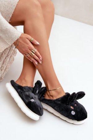 Pūkainas čības ar zaķa motīvu, melnas Natasha