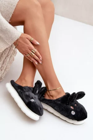 Pūkainas čības ar zaķa motīvu, melnas Natasha