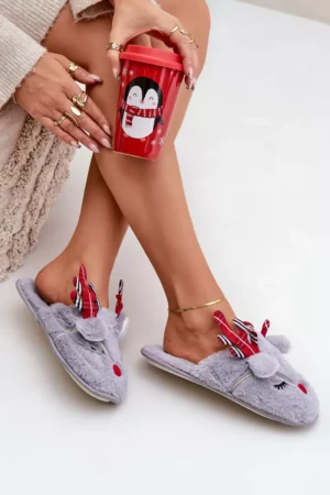 Ziemassvētku čības ar ziemeļbriežu motīvu, pelēkas Sylaia