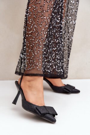 Spīdīgi augstie papēži ar lenti, melni Gredan