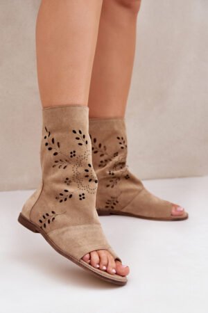 Zazoo 3437 Sieviešu zamšādas sandales ar rāvējslēdzēju, smilškrāsas