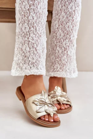 Čības ar dekoru no dabīgās ādas Zazoo 3667 Golden