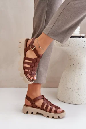 Ādas sieviešu sandales Zazoo 3695 brūnas