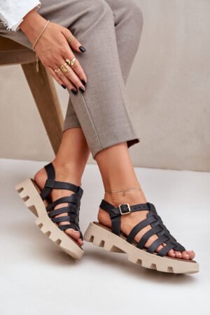 Ādas sieviešu sandales Zazoo 3695 Melna