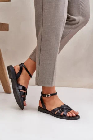 Zazoo 40378 Plakanas sieviešu ādas sandales, melnas