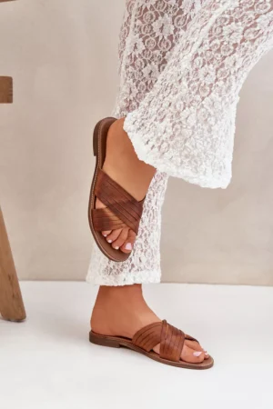 Ādas sieviešu čības Lewski Shoes 3682 Kamieļu krāsā