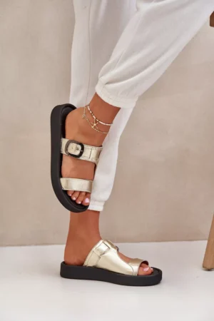 Sieviešu ādas platformas čības Zazoo 3024 Gold