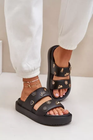 Sieviešu putu čības ar klipsiem, melnas Ravanala