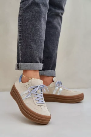 Zazoo N1068S4 Sieviešu zamšādas sporta kurpes uz platformas, smilškrāsas