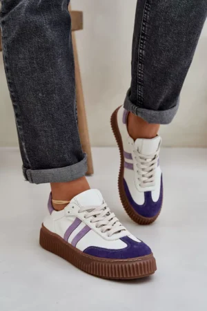 Zazoo N1068 Ādas zemas sieviešu sporta kurpes uz platformas, baltas