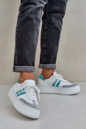 Zazoo N1068S8 ādas zemas sieviešu sporta kurpes uz platformas, baltas