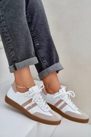 Zazoo N1068 ādas zemas sieviešu sporta kurpes, smilškrāsas