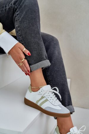 Zazoo N1068 ādas zemas sieviešu sporta kurpes, baltas