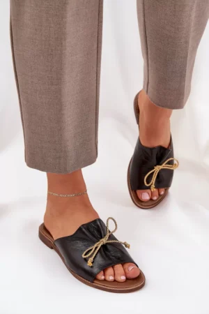 Ādas plakanas elegantas čības ar lenti Lewski 3572 Melna