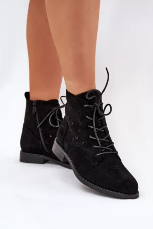 Aizšņorēti potītes zābaki ar atvērtu rakstu S.Barski HY51-136 Melni