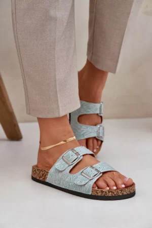 Auduma čības uz korķa zoles ar sprādzēm, piparmētru krāsā Atera