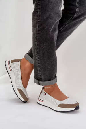 Ādas balerīnas ar papēdi, baltas Nelviera