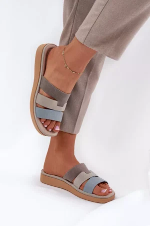 Ērtas sieviešu čības smilškrāsas-zilas Oxena