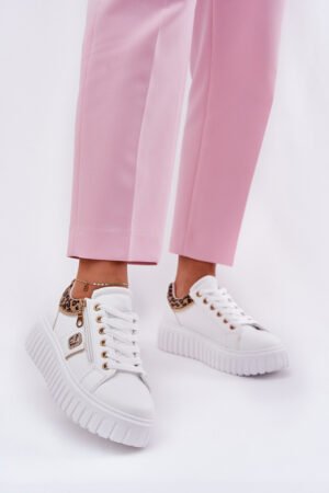 Sieviešu sporta apavi uz platformas, izgatavoti no ekoloģiskās ādas Panther White Velionna