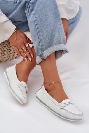 Plakani ādas mokasīni ar dekoratīviem elementiem S.Barski LR51-547 Balti