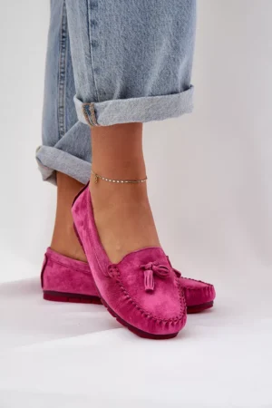 Sieviešu plakanie klasiskie zamšādas mokasīni S.Barski LR51-548 Fuksija