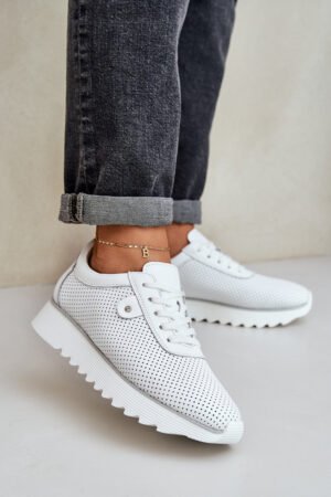 Ādas sporta kurpes uz platformas ar spīdumiem D&A; LR51-629 Balta