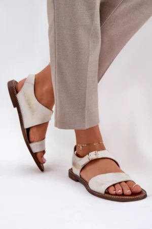 Sieviešu ādas plakanās sandales Zazoo 3014 Distressed Gold