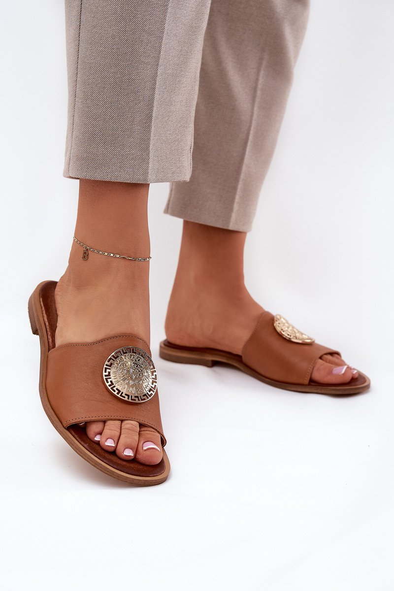 Zazoo 2938 ādas čības ar plakanu papēdi un dekoratīvu kamieļu krāsu