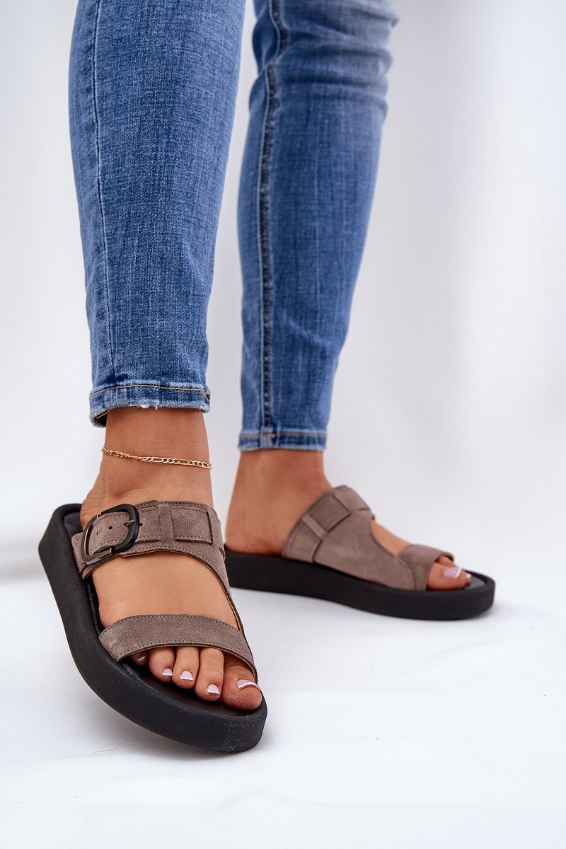 Sieviešu zamšādas platformas čības, brūnas, Zazoo 3024