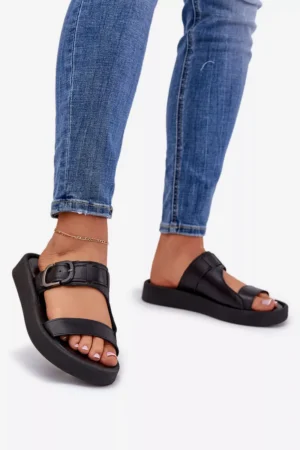 Ādas sieviešu platforma sandales melnā krāsā Zazoo 3024