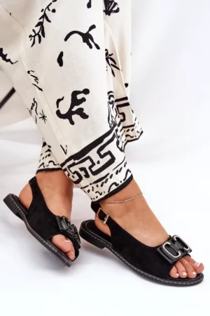 Plakanas sandales ar dekoru Eco Suede Black Lilria