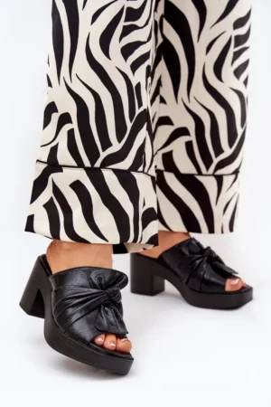 Sieviešu papēžu sandales no ekoloģiskās ādas, melnas Kikilla