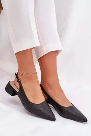 Austas sieviešu sandales uz smalkā papēža, melnas Jorela