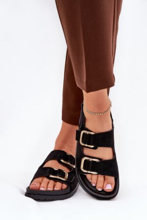 Sieviešu sandales ar sprādzēm, melnas Seladith