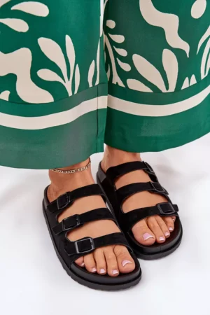 Sieviešu čības ar siksnām un sprādzēm, melnas Uliri