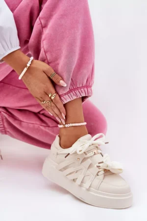 Eco ādas sporta kurpes uz platformas, smilškrāsas Penolle