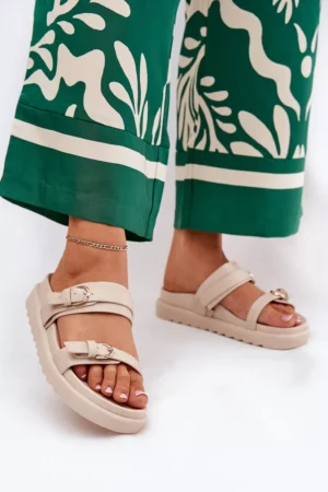 Sieviešu platforma sandales ar zelta sprādzēm, smilškrāsas Wernone