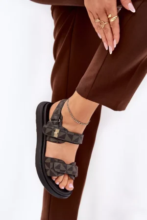 Auduma sieviešu platforma sandales melnā-brūnā krāsā Leriot