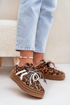 Sieviešu sporta kurpes ar leoparda rakstu uz platformas ar dekorācijām brūnas Vinness