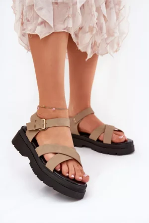 Sieviešu platforma sandales no ekoloģiskās ādas, khaki krāsā Gevinniser