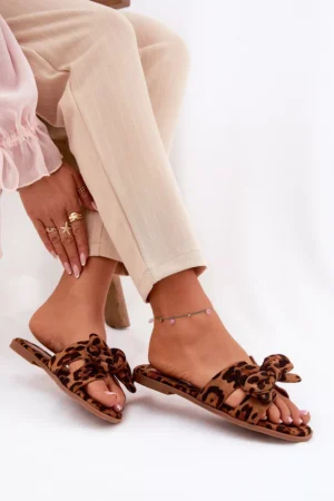 Plakanas sieviešu čības ar lenti, leoparda brūnas Tobin