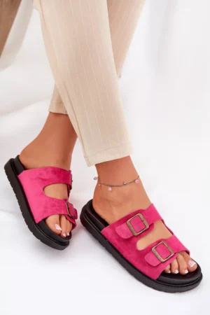 Sieviešu platforma čības ar sprādzēm fuksijas krāsā Simbes