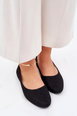 Sieviešu plakanās baleta kurpes ar spīdumu, melnas, Tatorelis