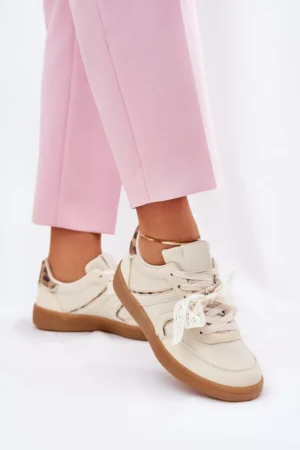 Zemu sieviešu sporta kurpes ar mežģīnēm, leoparda raksts, smilškrāsas Zielle