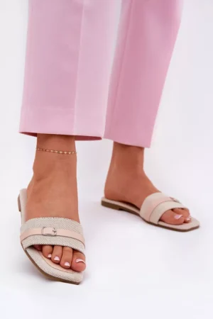 Plakanas sieviešu čības ar siksnu un sprādzi, smilškrāsas Zilina