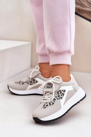 Sporta apavi Sieviešu sporta kurpes uz platformas Leopard White-Beige Pumbes