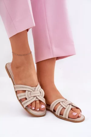Sieviešu plakanās sandales ar savītiem siksniņām, smilškrāsas Acimine