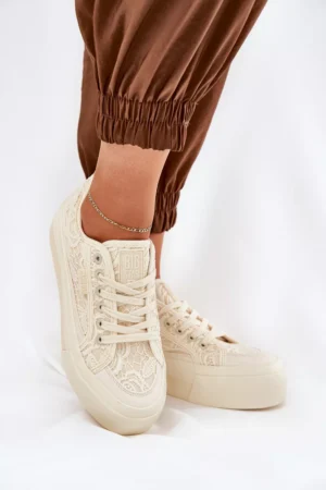 Sieviešu mežģīņu sporta kurpes Big Star RR274746 smilškrāsas